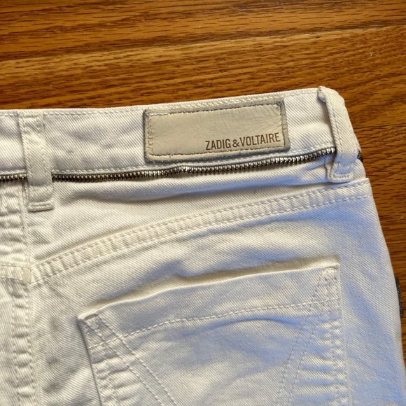 EUC‎ Zadig & Voltaire Stud Jeans Women 26 White Elios Spikes Boyfriend Crop - Picture 5 of 7